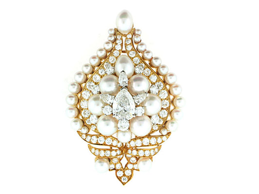 Bvlgari Pearl and Diamond Brooch in 18K