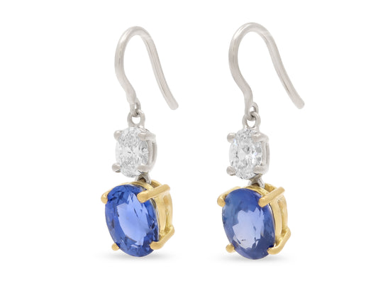 Beladora 'Reimagined' Sapphire and Oval Diamond Earrings in 18K Gold