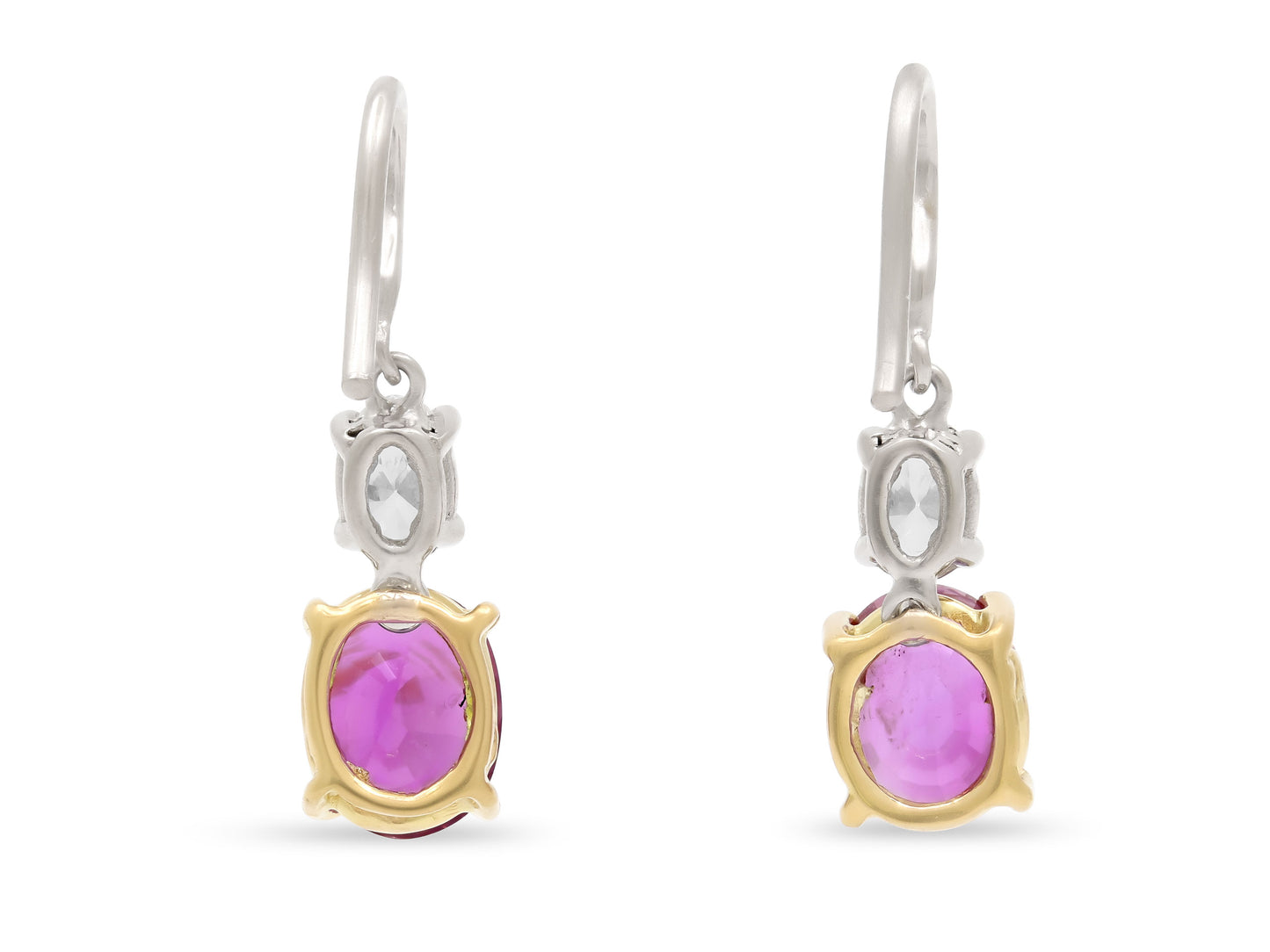 Beladora 'Reimagined' Pink Sapphire and Oval Diamond Earrings in 18K Gold