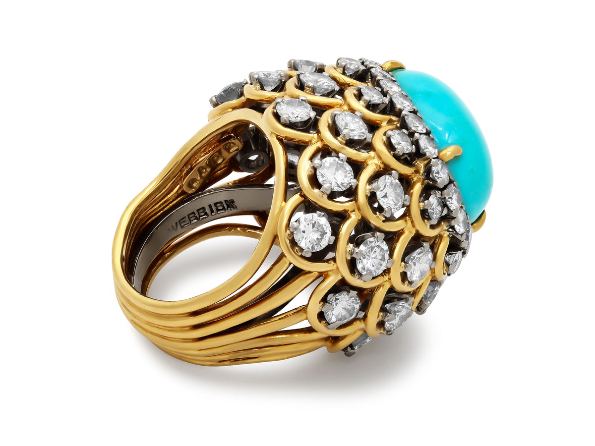 David Webb Turquoise and Diamond Ring in 18K Gold