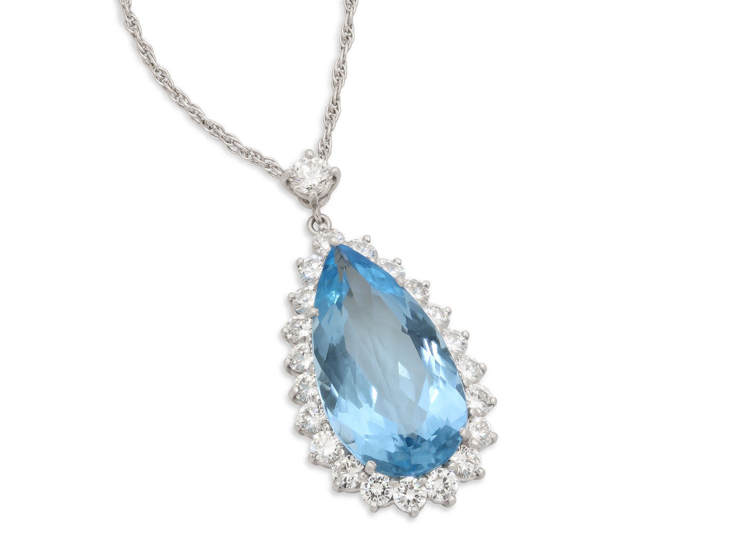 Mid-Century Aquamarine and Diamond Necklace in Platinum