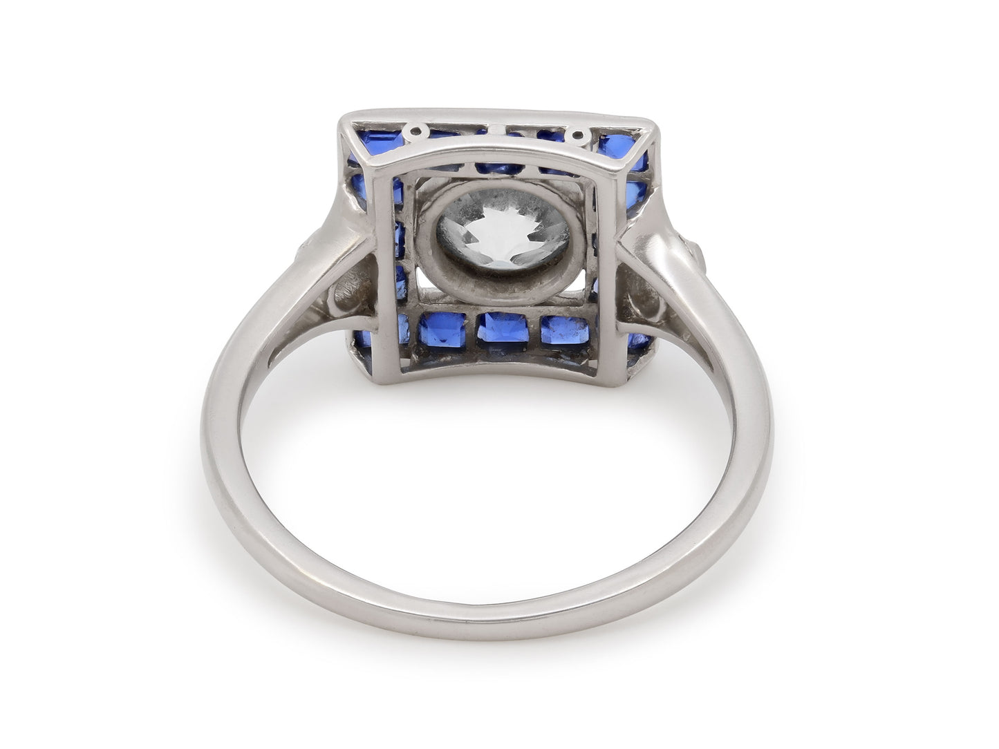 Art Deco Diamond and Sapphire Ring in Platinum