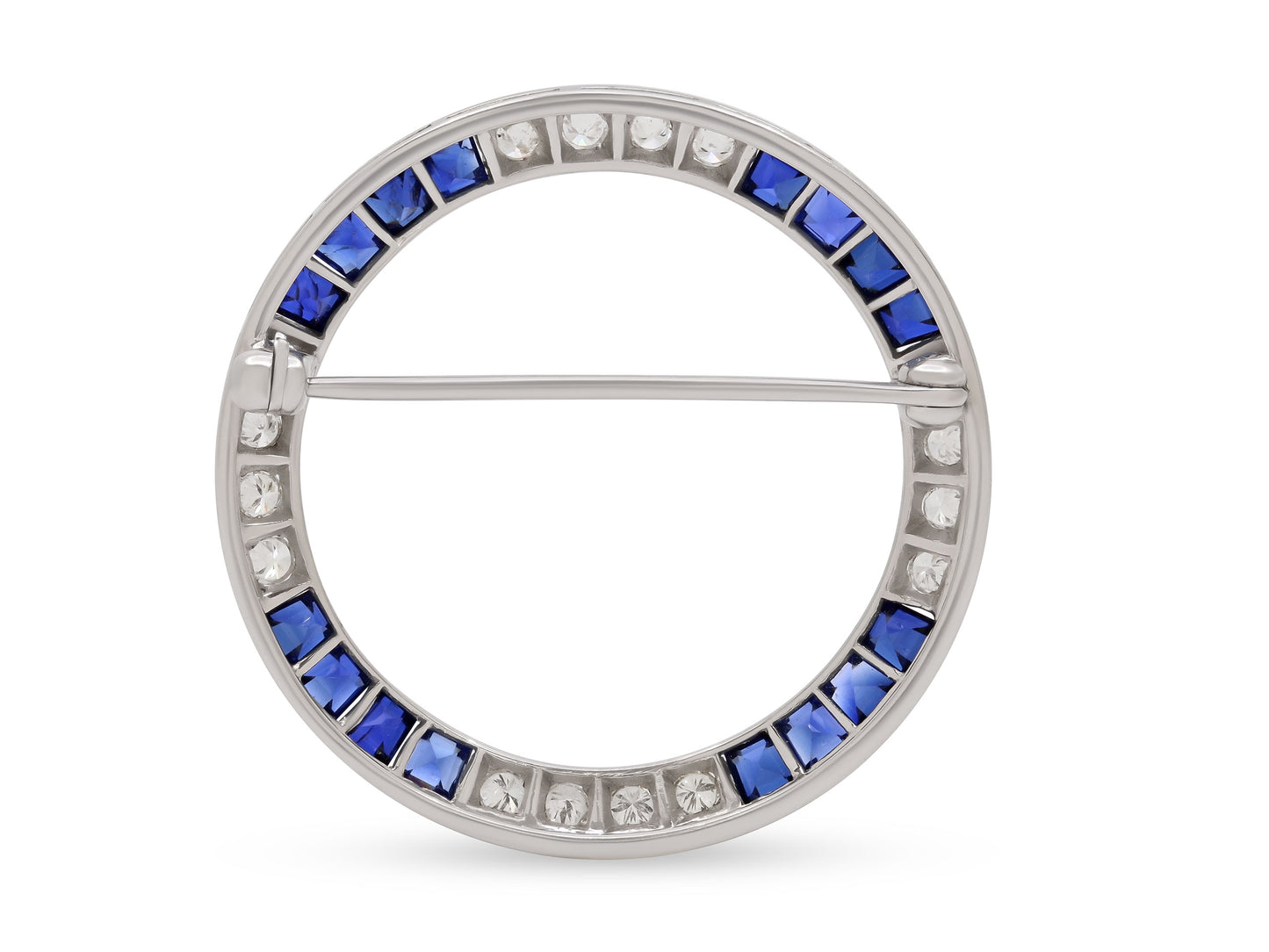 Diamond and Sapphire Brooch in 14K White Gold
