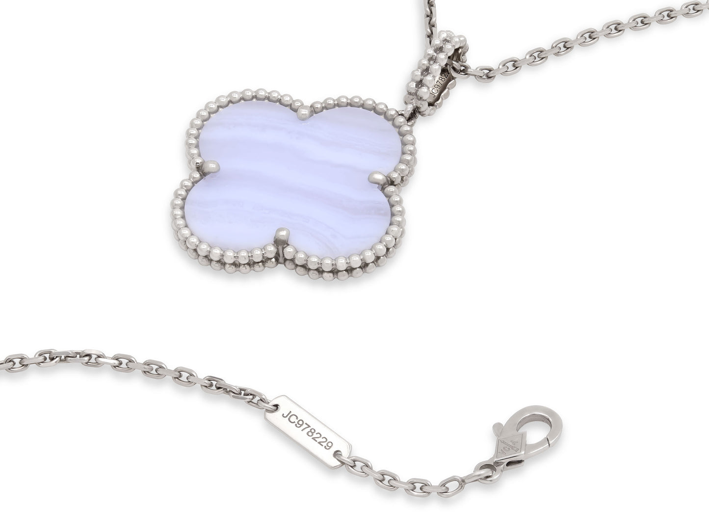 Van Cleef & Arpels 'Magic Alhambra' Chalcedony Necklace in 18K White Gold