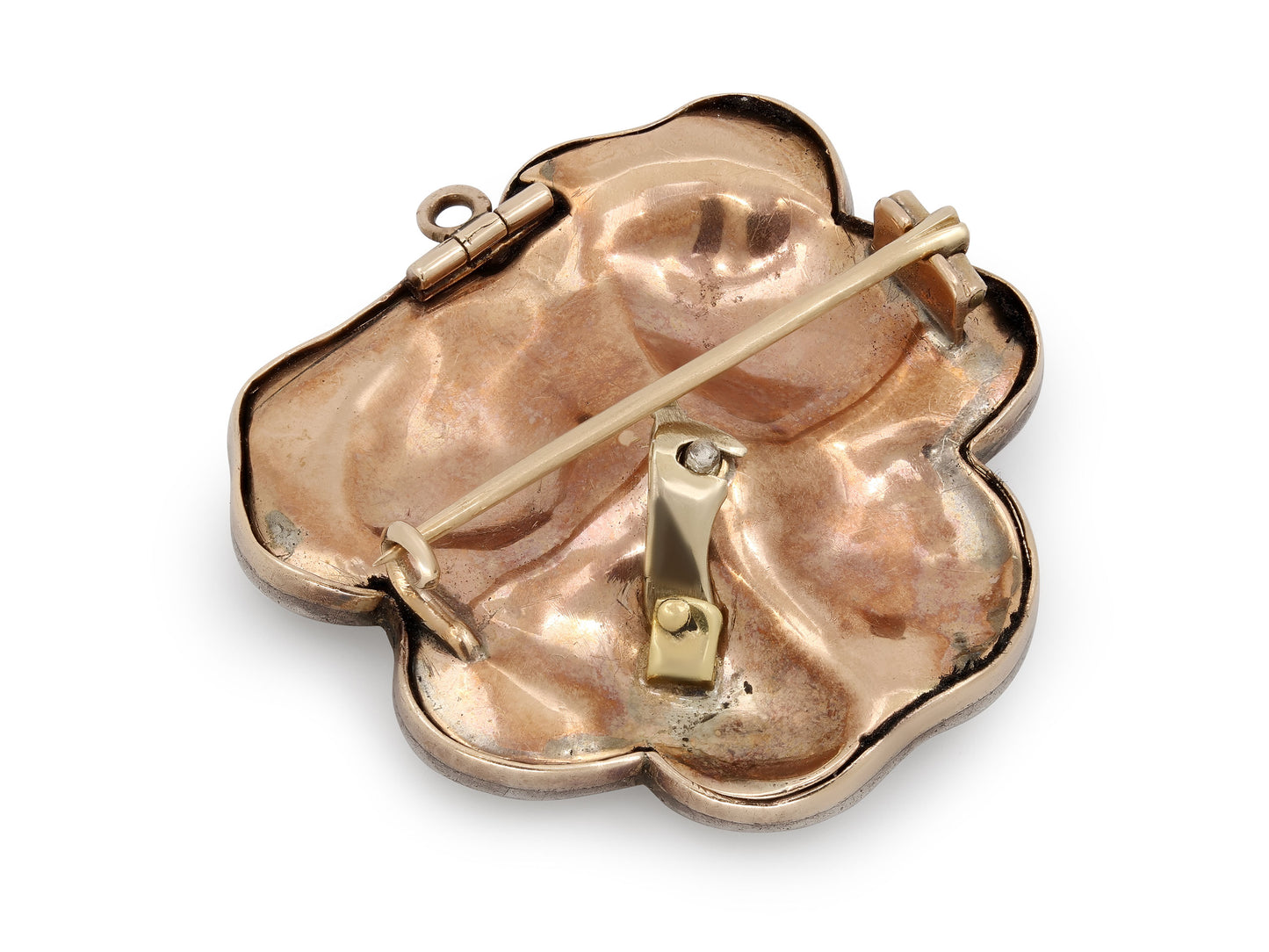 Antique Victorian Diamond and Velvet Brooch in Silver over Gold