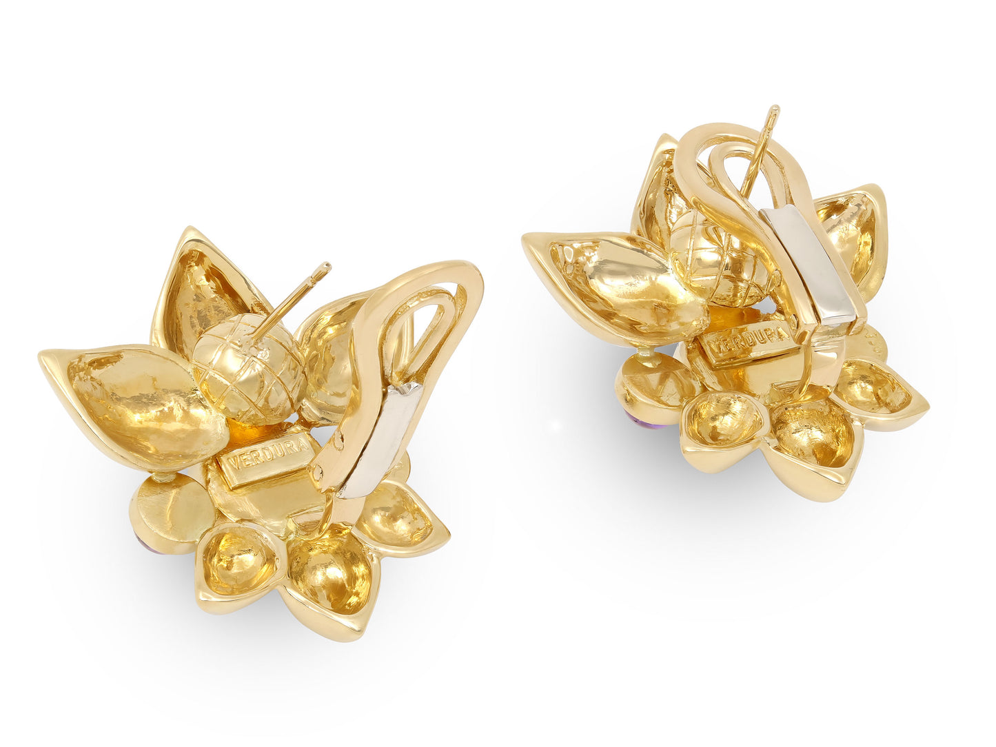 Verdura Peridot and Amethyst Floral Earrings in 18k Gold