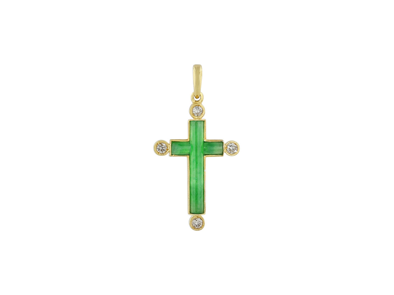 Mid-Century Jadeite and Diamond Cross Pendant in 18K