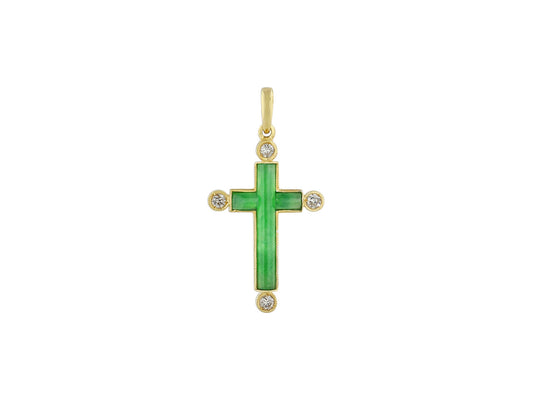 Mid-Century Jadeite and Diamond Cross Pendant in 18K