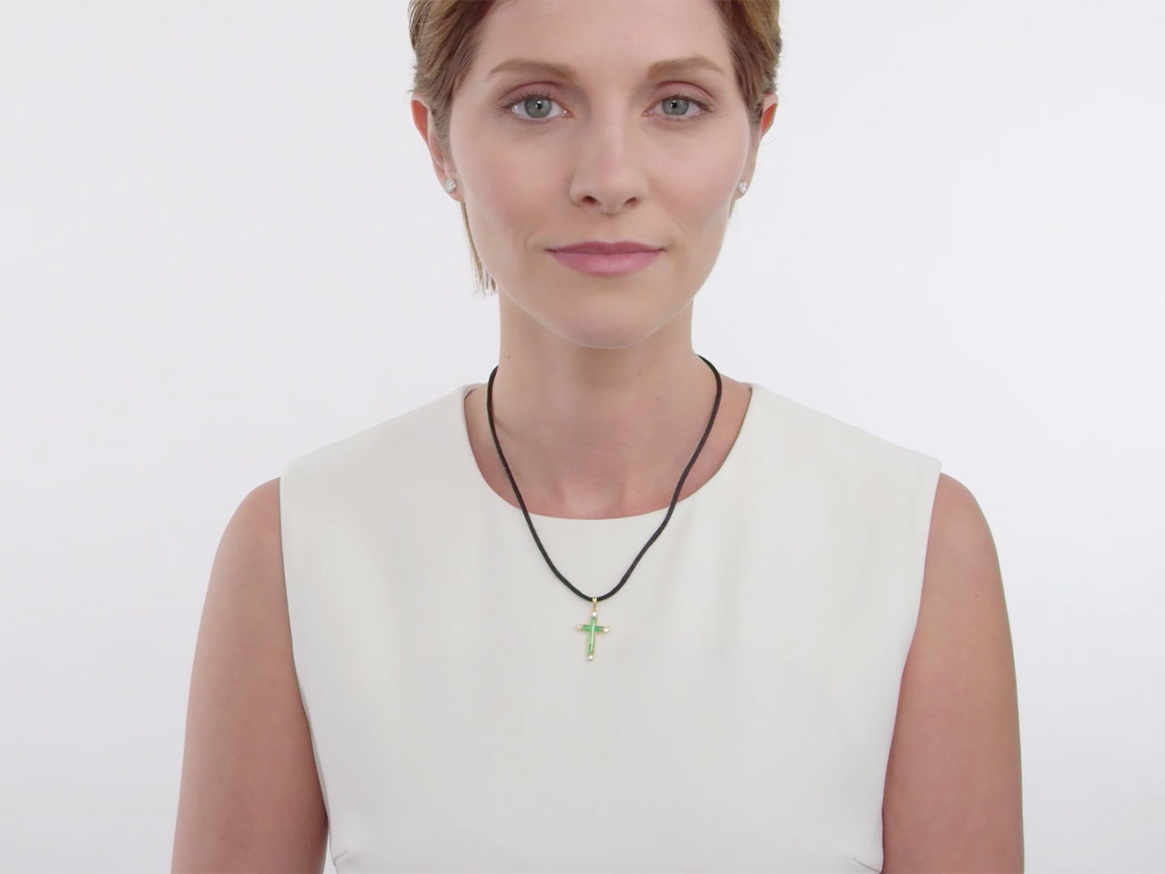 Mid-Century Jadeite and Diamond Cross Pendant in 18K