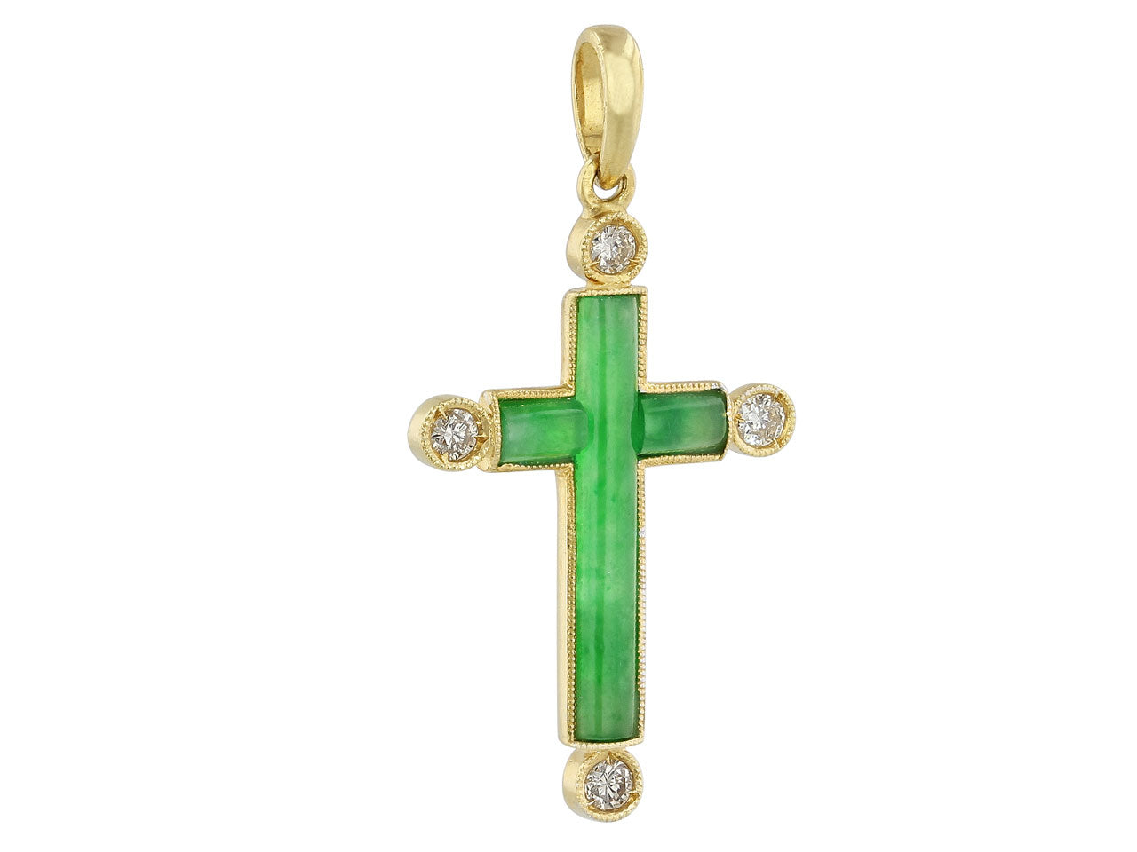 Mid-Century Jadeite and Diamond Cross Pendant in 18K