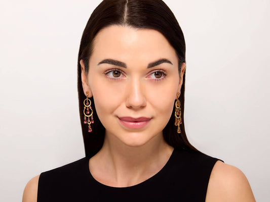 Pink Sapphire and Diamond Chandelier Earrings in 18K Gold