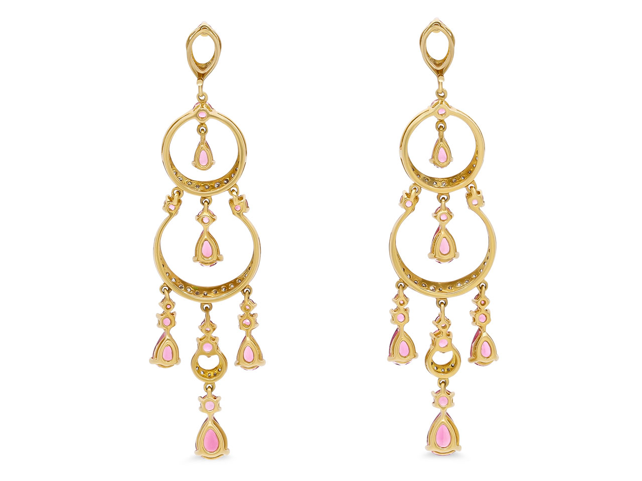 Pink Sapphire and Diamond Chandelier Earrings in 18K Gold