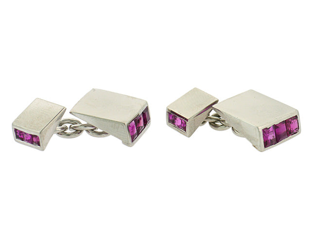 Retro Ruby Cufflinks in Platinum