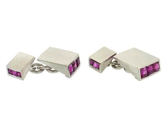 Retro Ruby Cufflinks in Platinum