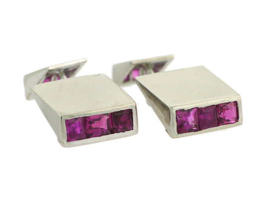 Retro Ruby Cufflinks in Platinum