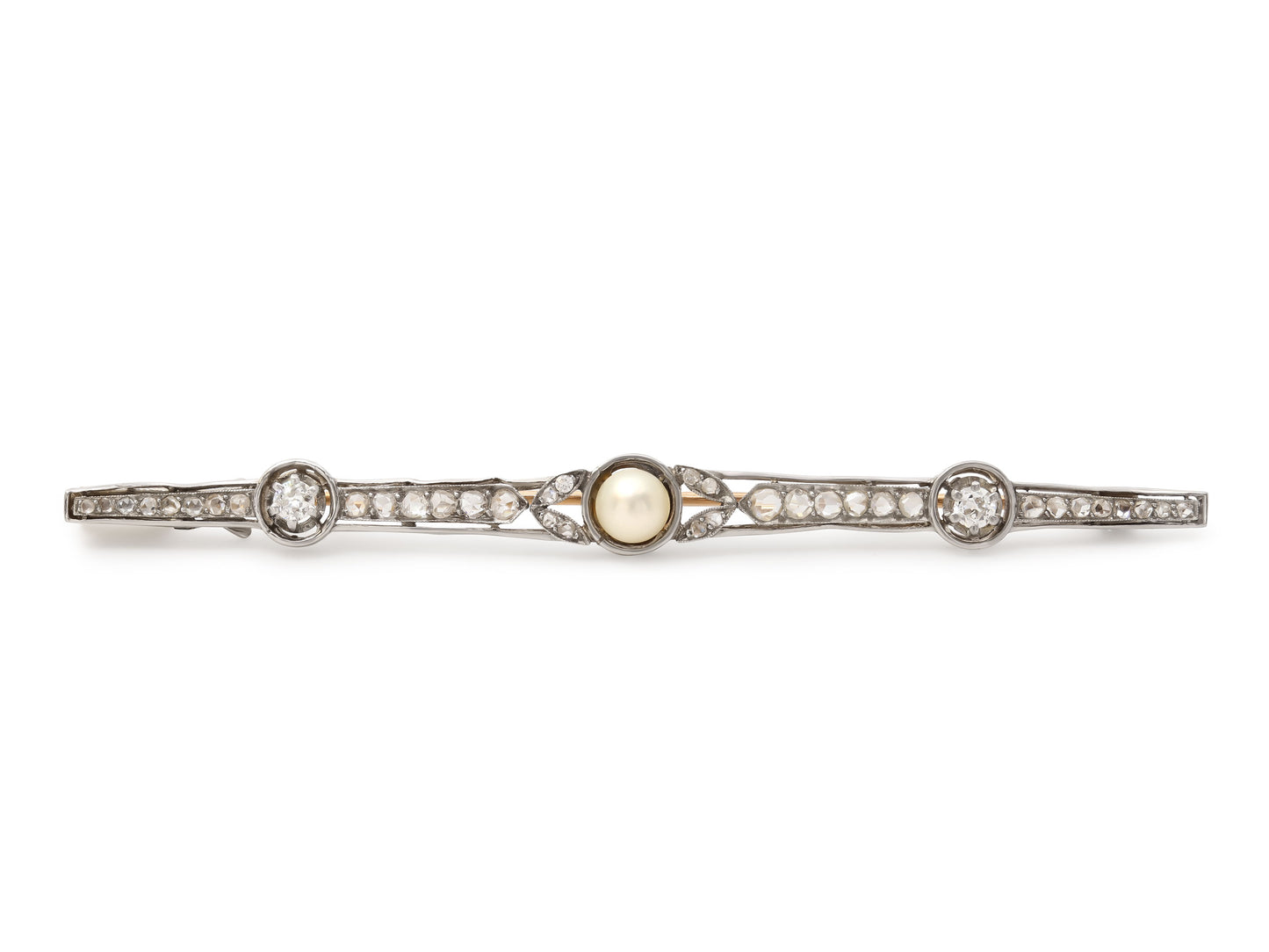 Antique Edwardian Diamond Bar Brooch in 18K and Platinum