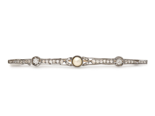 Antique Edwardian Diamond Bar Brooch in 18K and Platinum