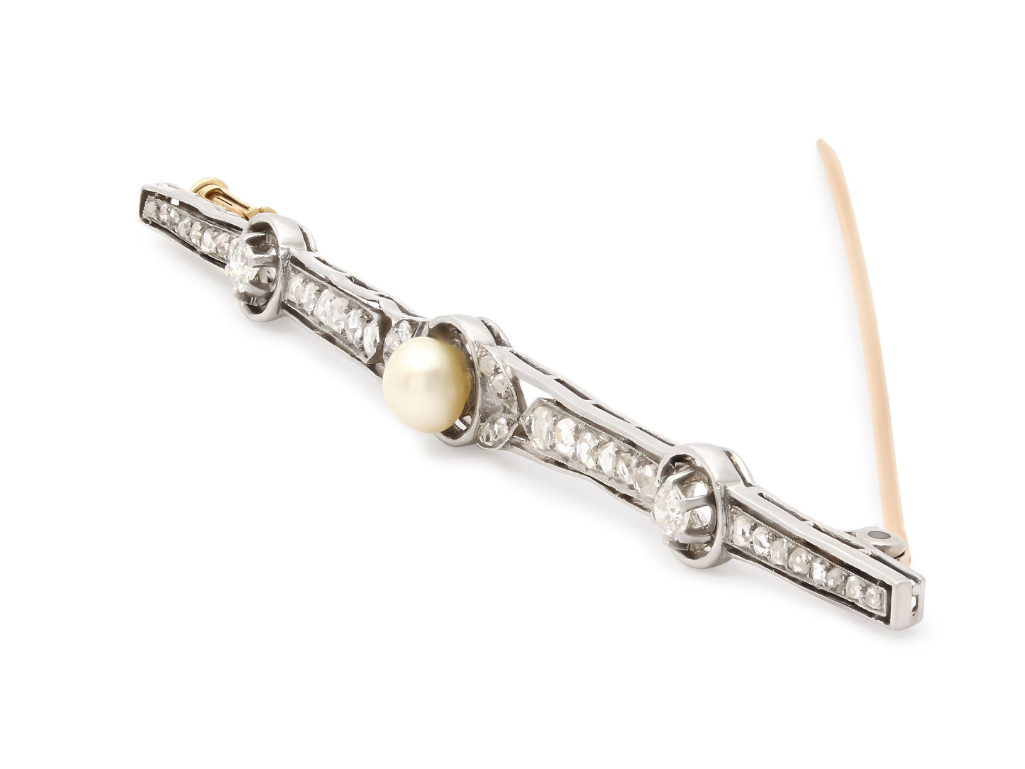 Antique Edwardian Diamond Bar Brooch in 18K and Platinum