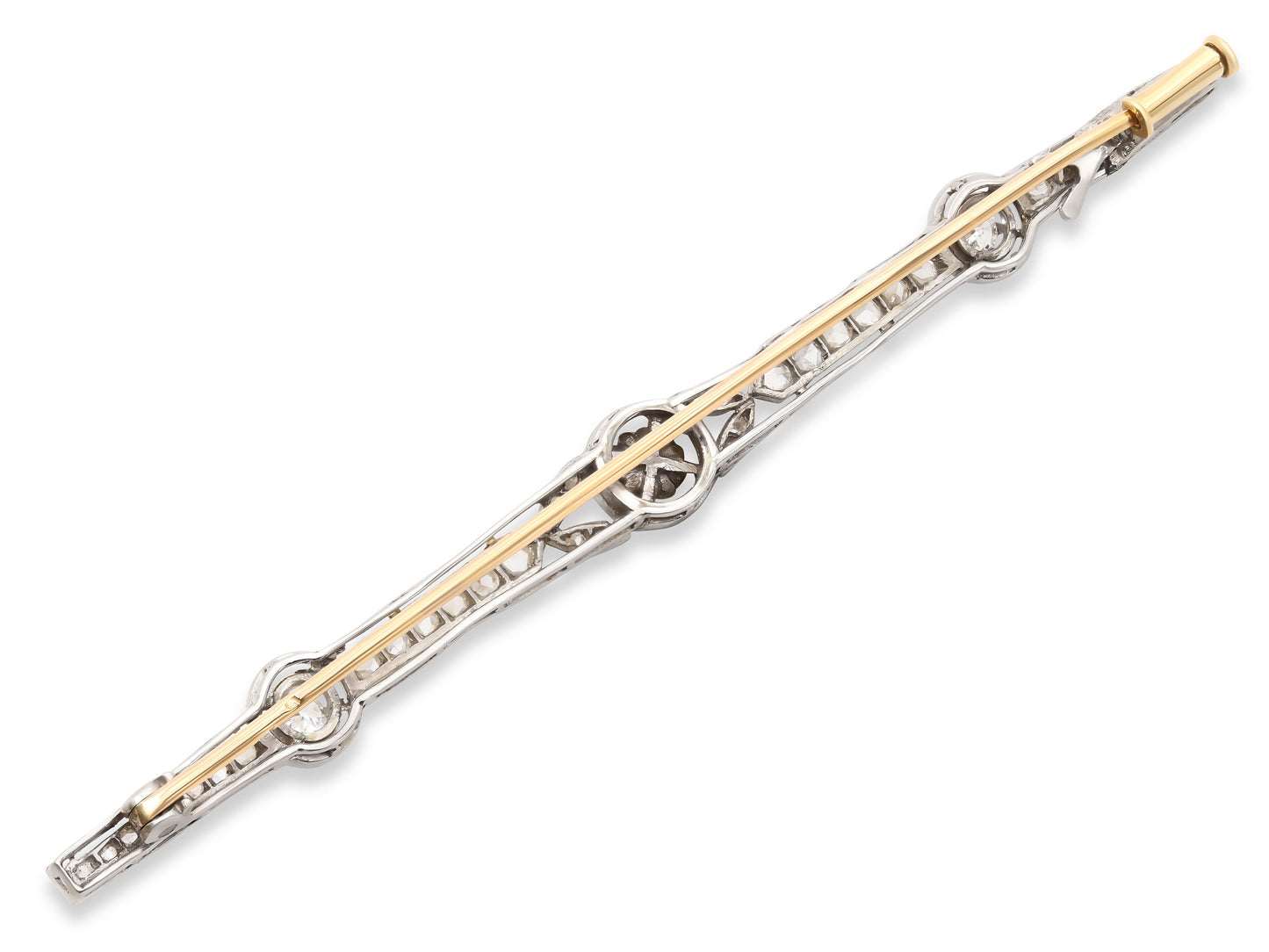Antique Edwardian Diamond Bar Brooch in 18K and Platinum