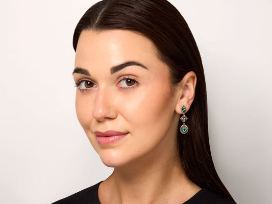 Emerald and Diamond Earrings in Silver over 18K Gold