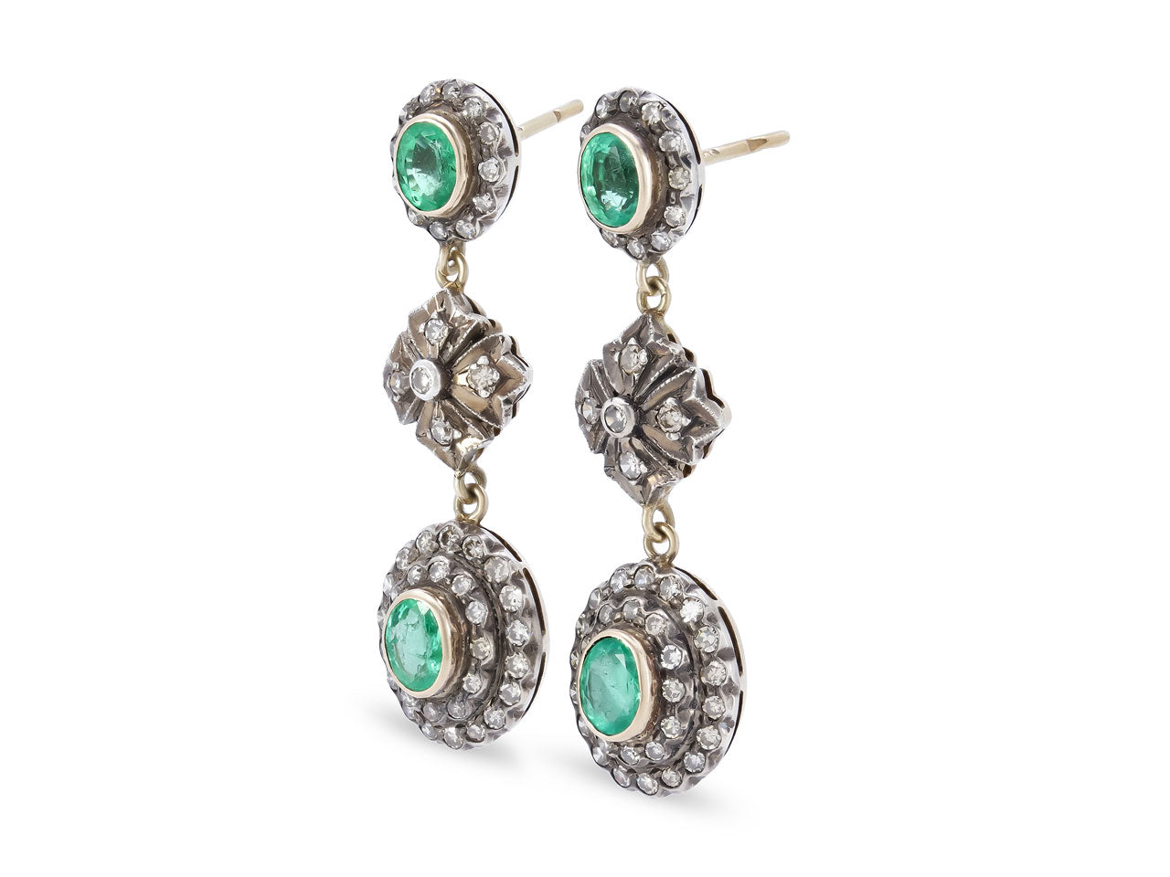 Emerald and Diamond Earrings in Silver over 18K Gold