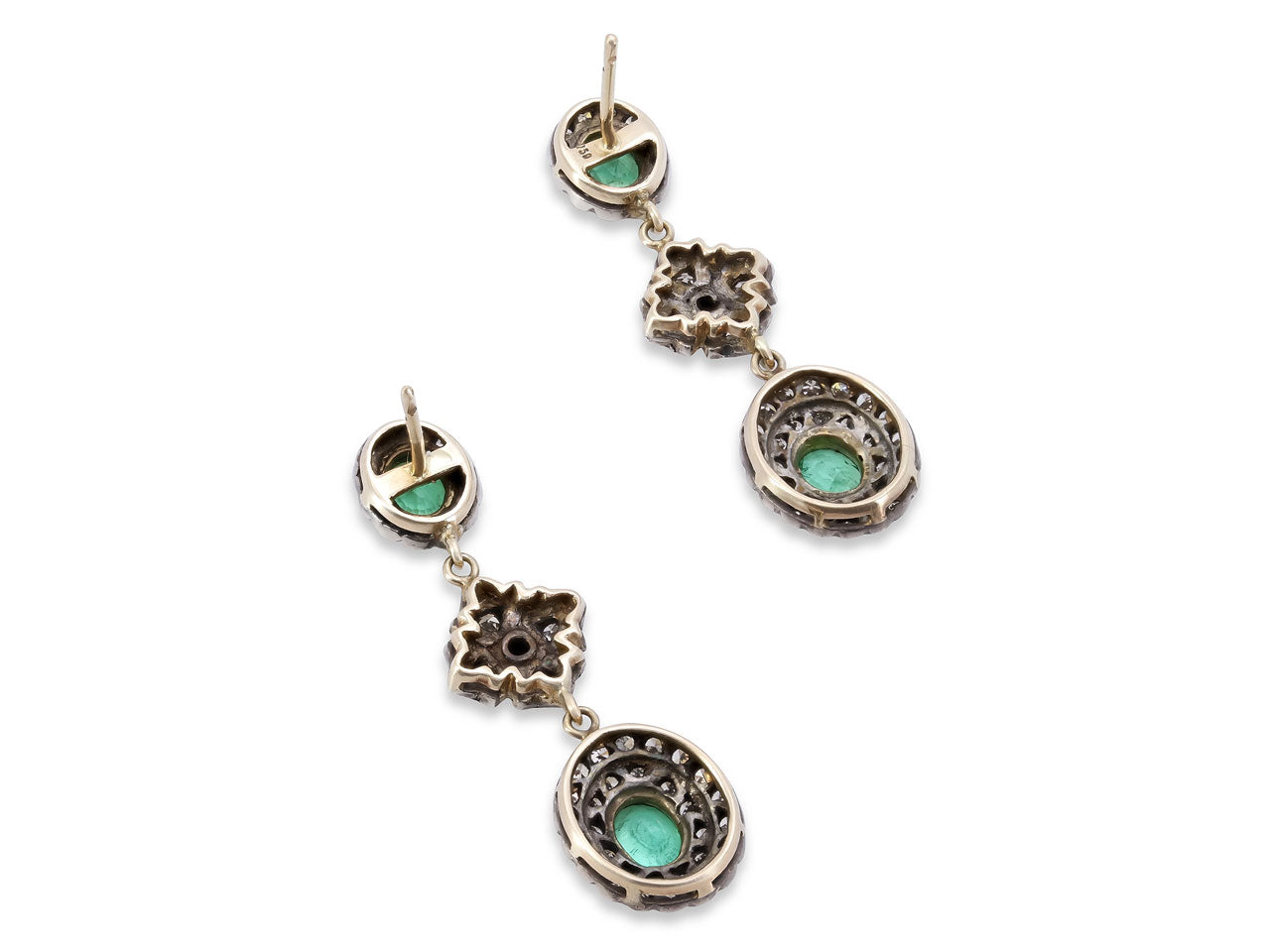 Emerald and Diamond Earrings in Silver over 18K Gold