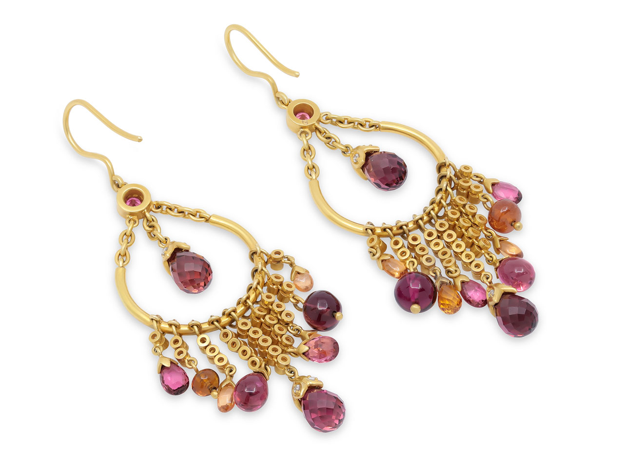 Garrard 'Lotus' Diamond and Tourmaline Earrings in 18K Gold