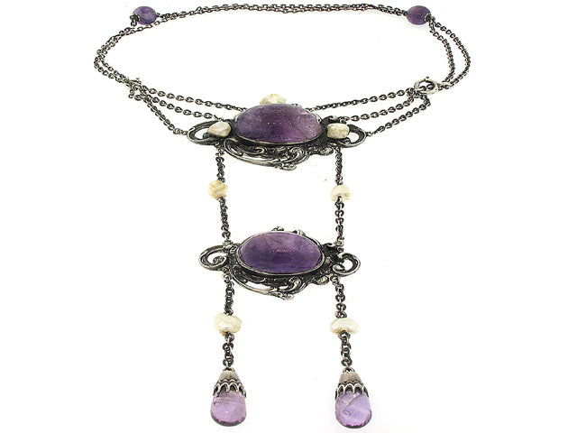 Antique Arts and Crafts Amethyst Necklace in Sterlin 502950 Beladora