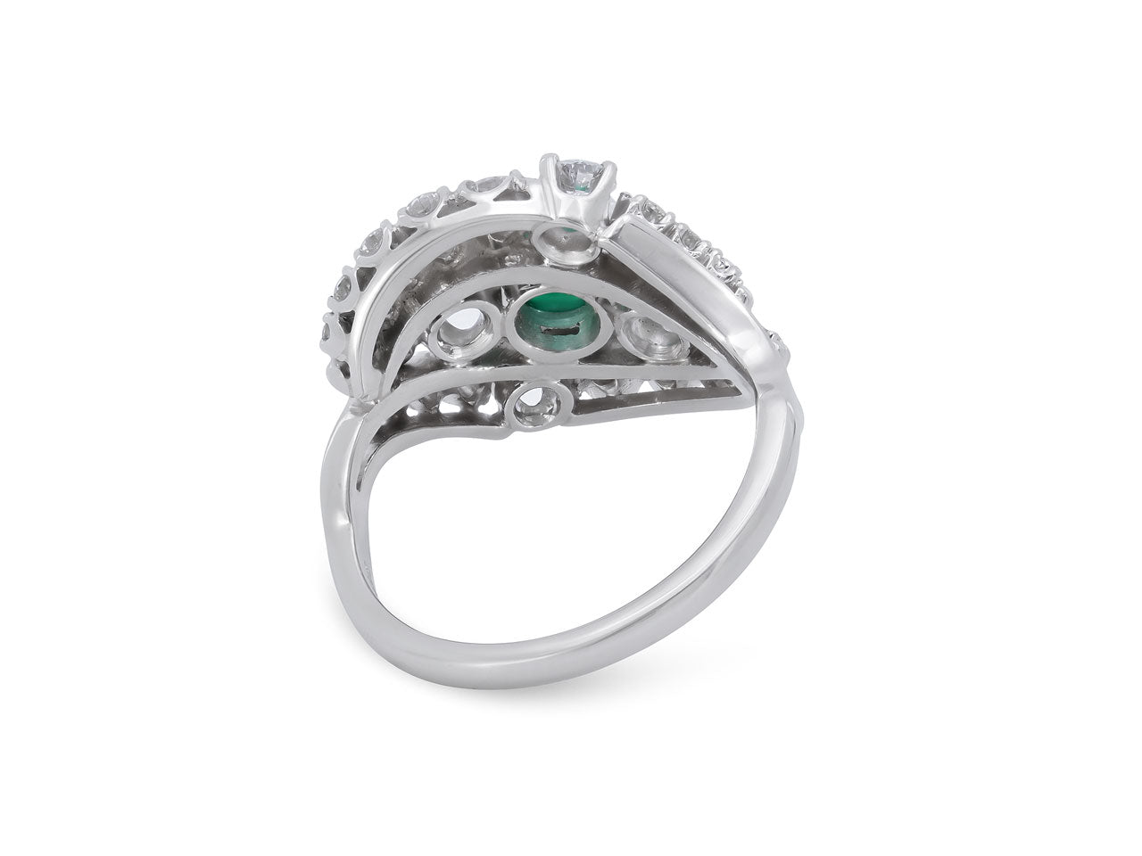 Mid-Century Jabel Emerald and Diamond Ring in Platinum