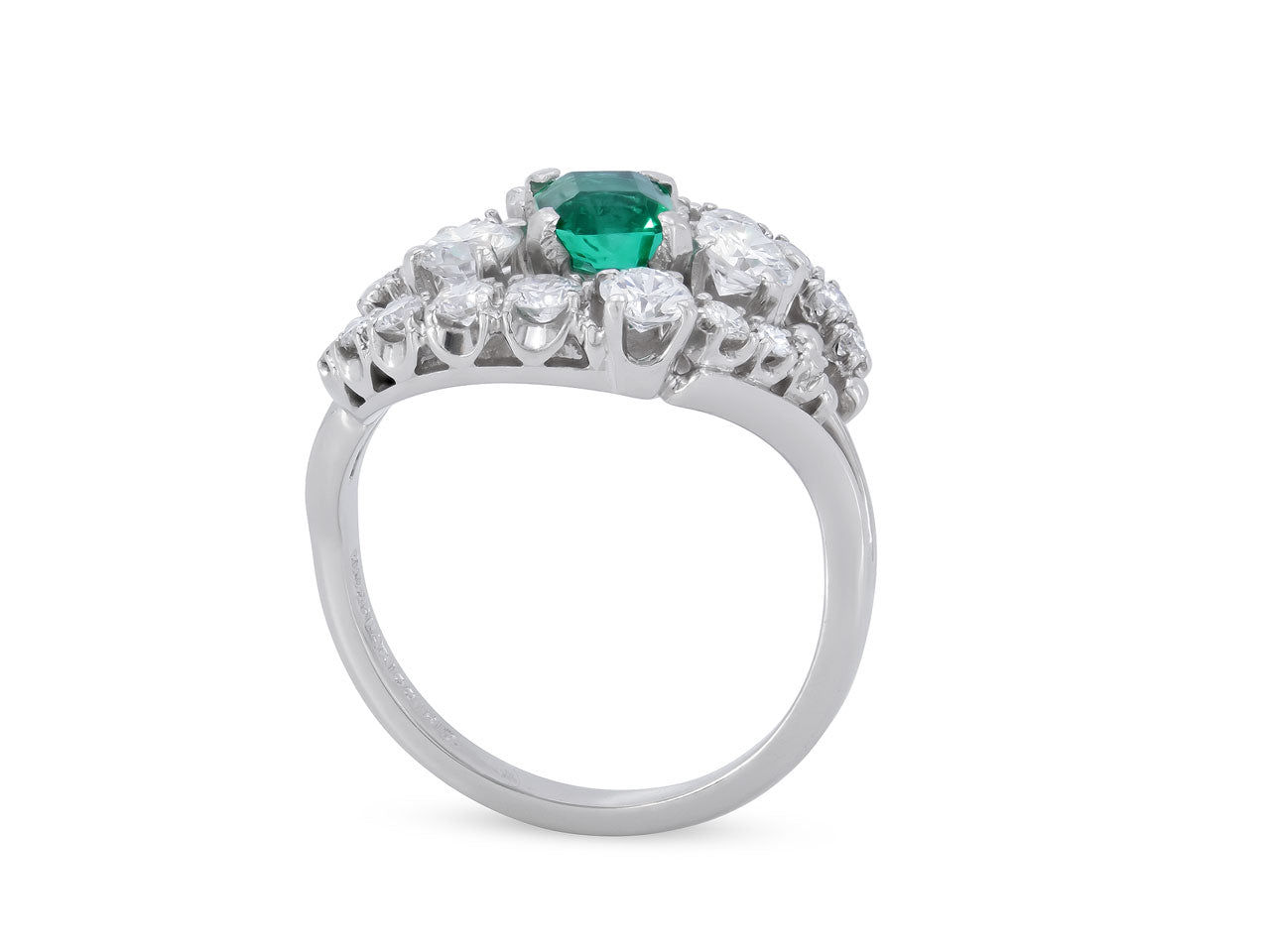 Mid-Century Jabel Emerald and Diamond Ring in Platinum