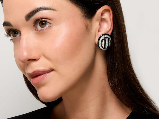 David Webb Diamond and Black Enamel Earrings in 18K and Platinum