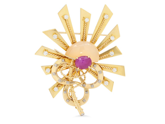 Cartier Mid-Century Ruby and Diamond Equestrian Brooch in 18K