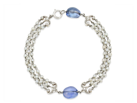 Art Deco Sapphire Bead and Seed Pearl Bracelet in 14K