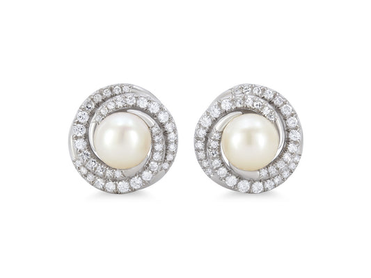 Pearl and Diamond Earrings in 14K White Gold