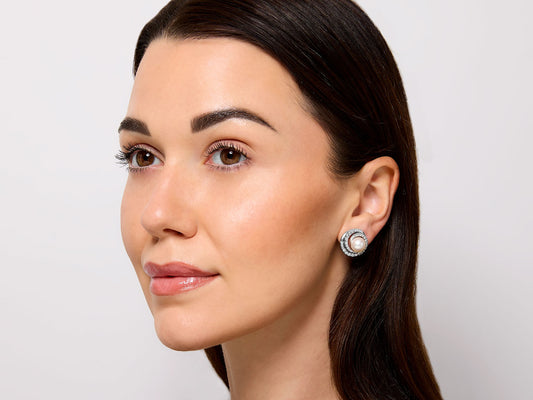 Pearl and Diamond Earrings in 14K White Gold