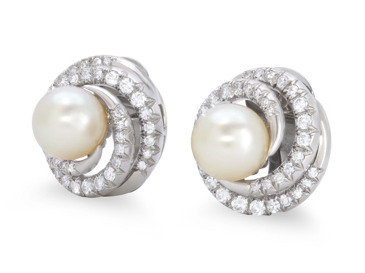 Pearl and Diamond Earrings in 14K White Gold