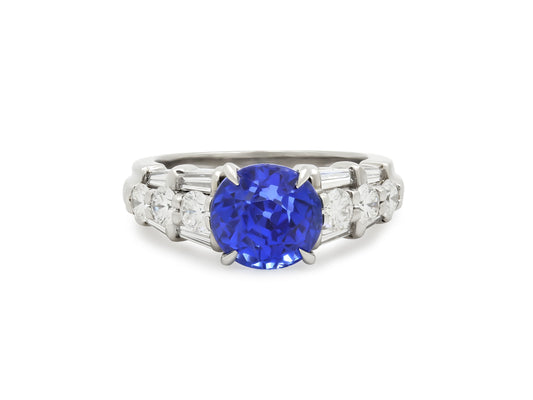 Sapphire, 3.38 Carat No Heat, and Diamond Ring in Platinum