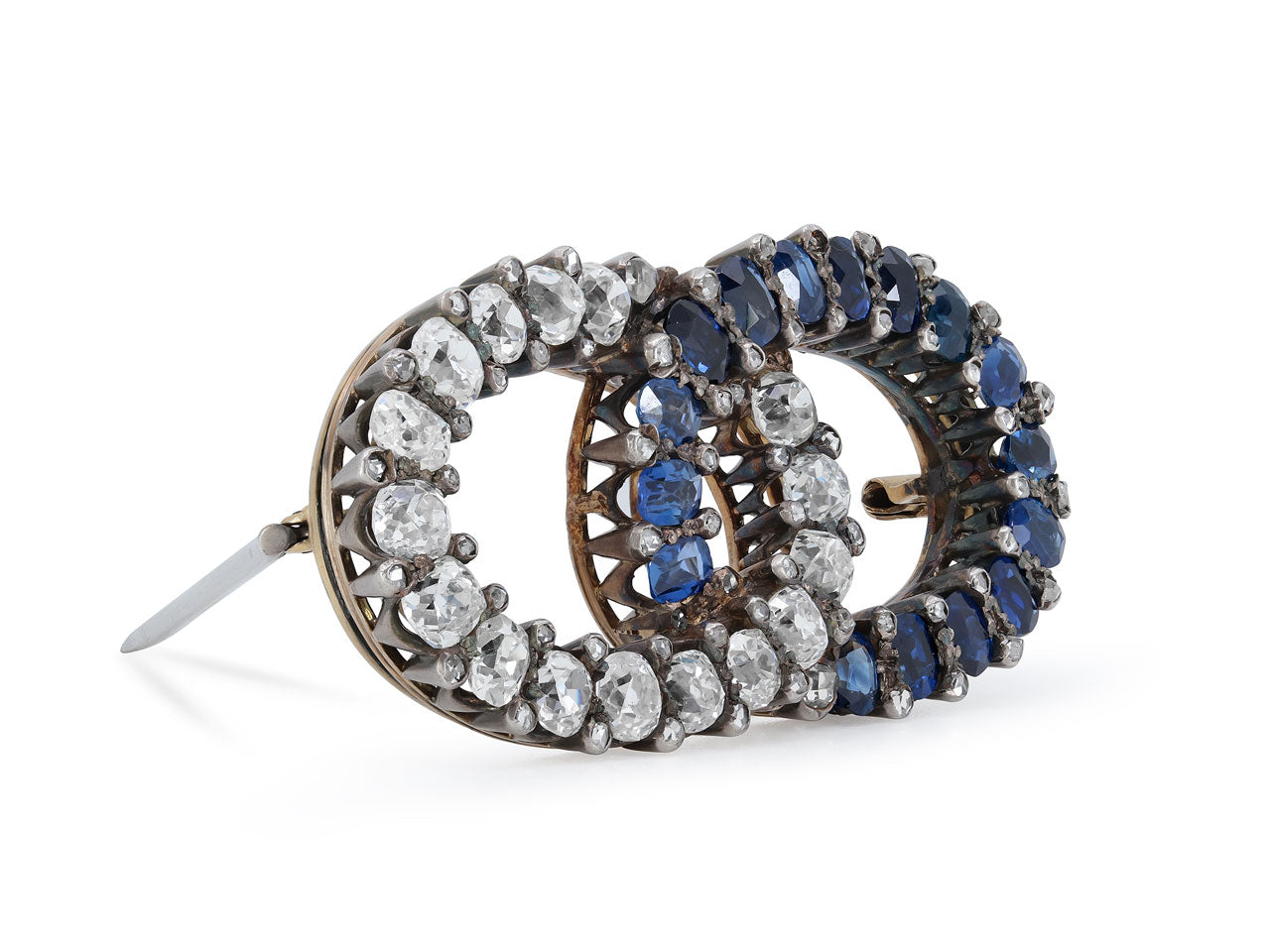 Antique Victorian Sapphire and Diamond Brooch in Silver and Gold