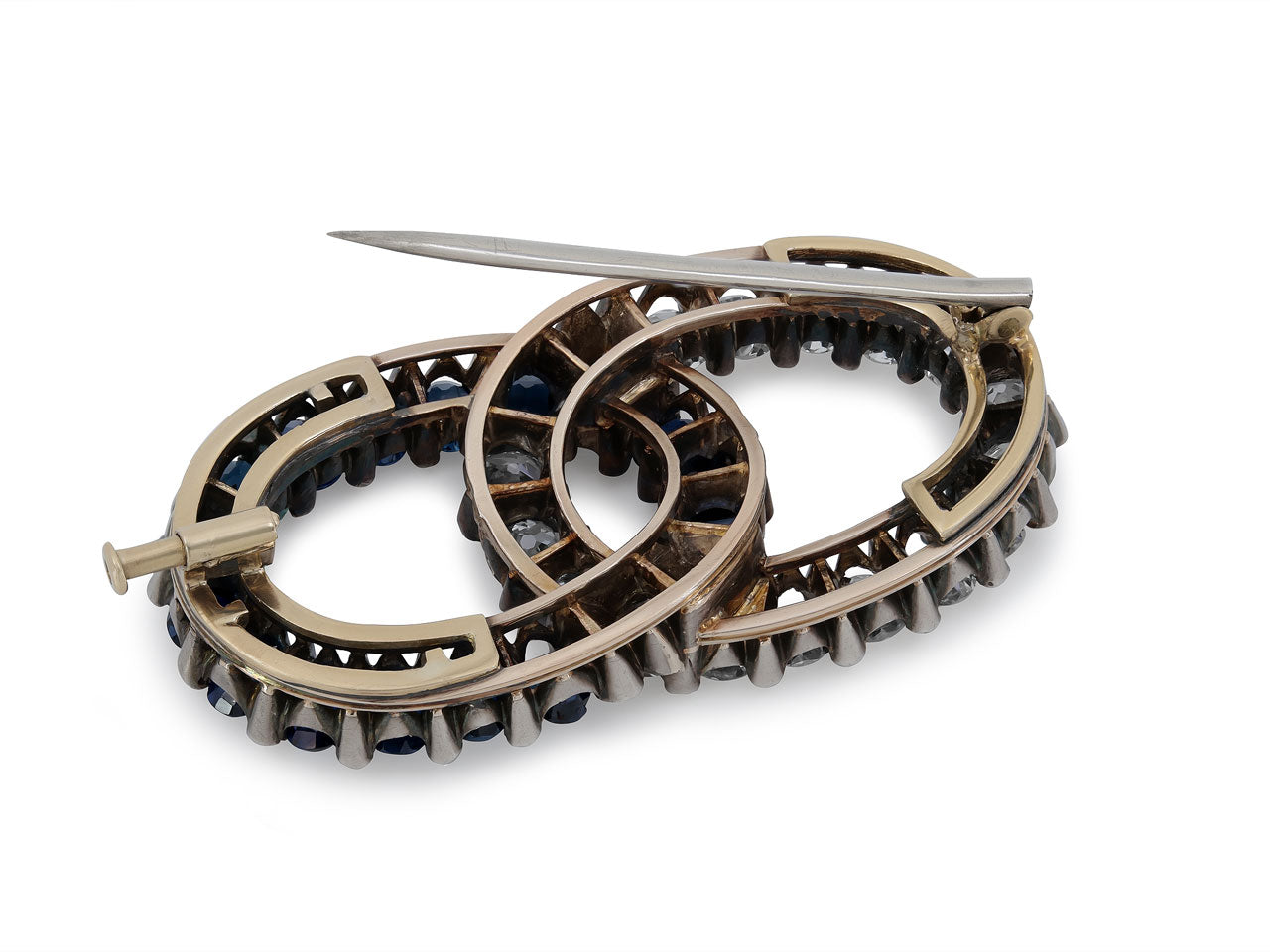 Antique Victorian Sapphire and Diamond Brooch in Silver and Gold