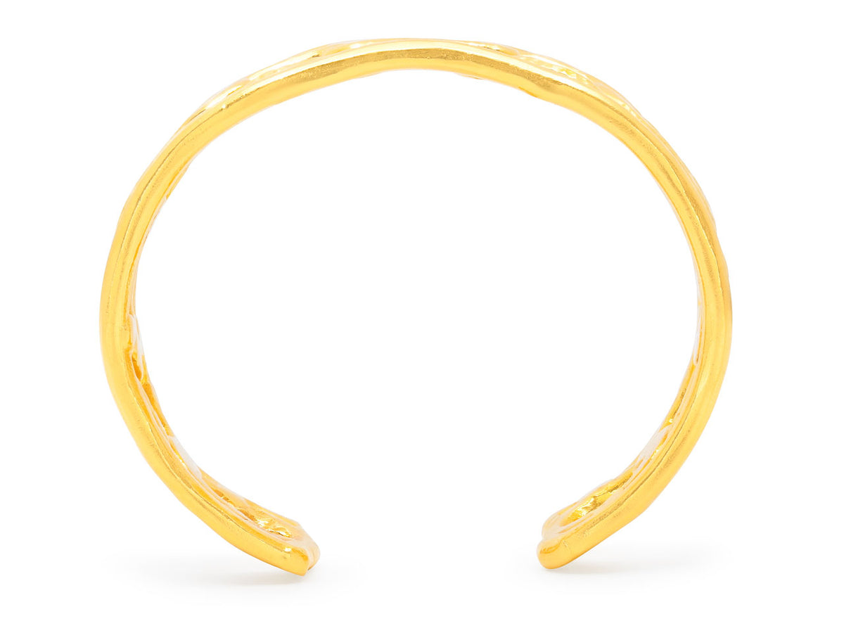 Open 22K gold cuff bracelet with hammered finish