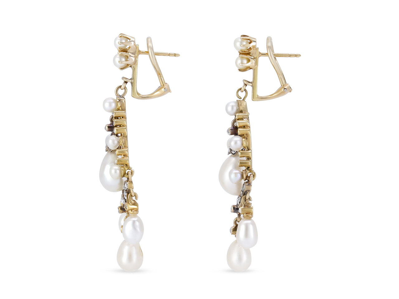 Antique Victorian Natural Pearl, Cultured Pearl and Diamond Earrings in Silver and Gold