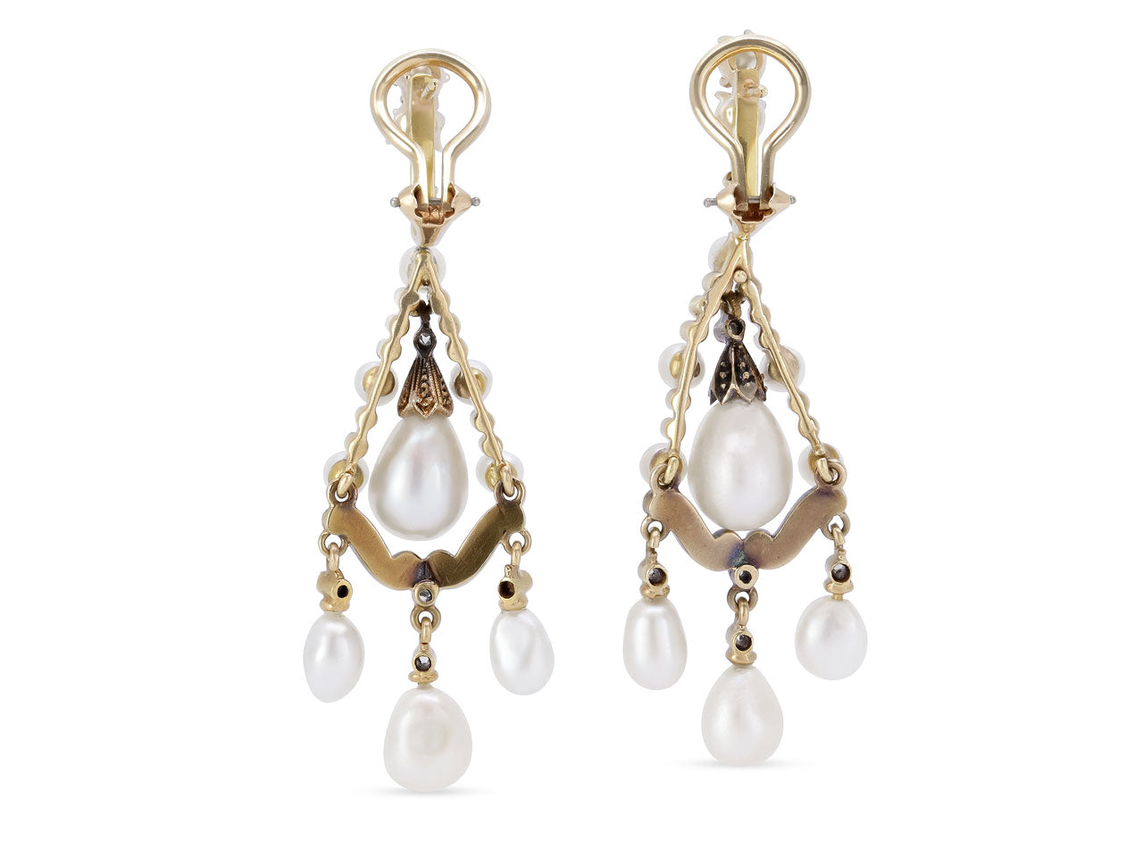 Antique Victorian Natural Pearl, Cultured Pearl and Diamond Earrings in Silver and Gold