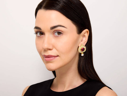 Elizabeth Gage Rubellite Tourmaline Earrings in 18K Gold