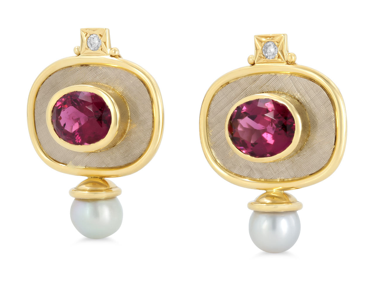 Elizabeth Gage Rubellite Tourmaline Earrings in 18K Gold