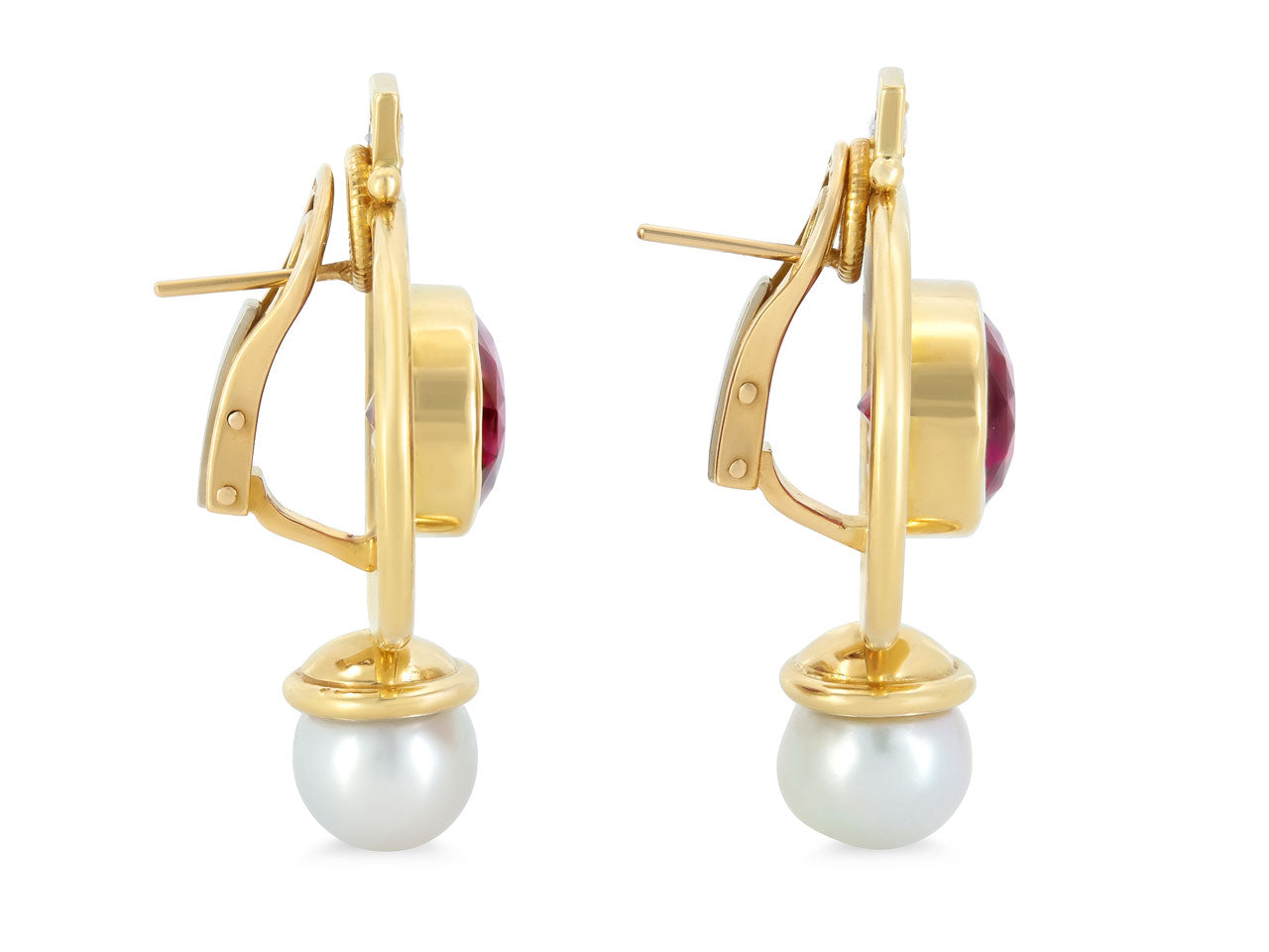 Elizabeth Gage Rubellite Tourmaline Earrings in 18K Gold