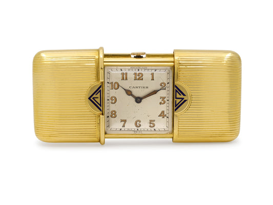 Movado for Cartier Art Deco 'Ermeto' Clock in 18K Gold