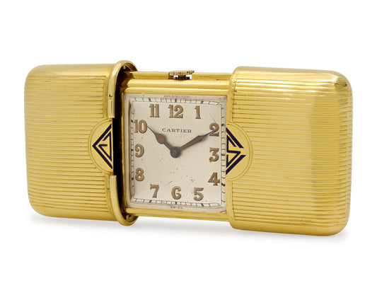 Movado for Cartier Art Deco 'Ermeto' Clock in 18K Gold