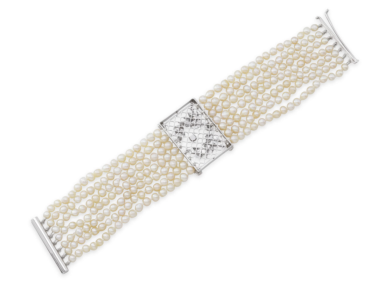 Antique Edwardian Natural and Cultured Pearl and Diamond Bracelet in Platinum and Gold