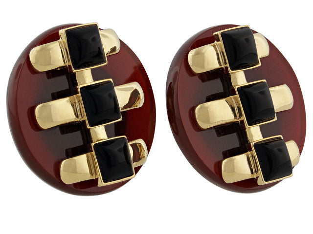 Cartier Aldo Cipullo Carnelian and Onyx Earrings in 18K Gold