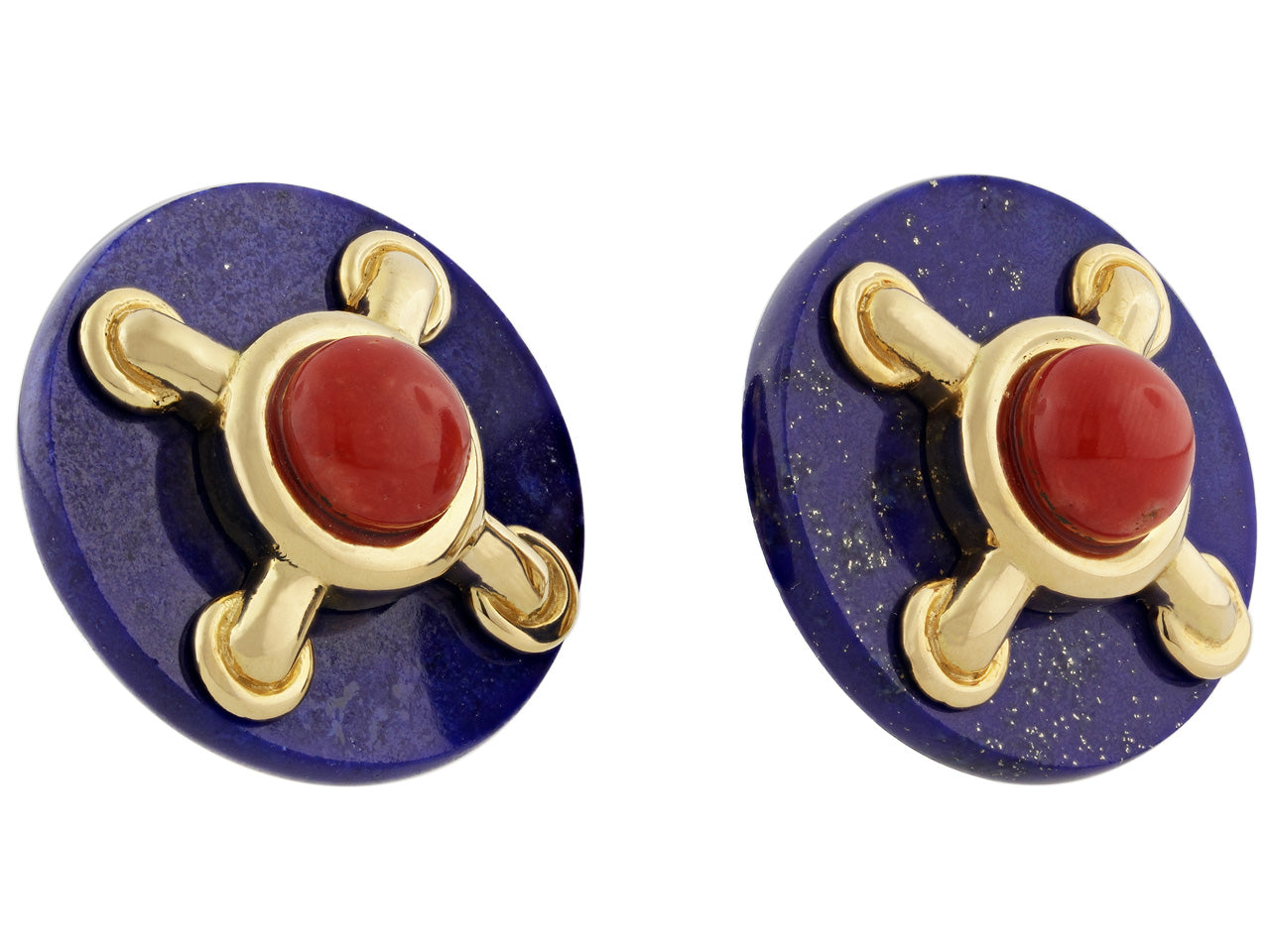 Cartier Aldo Cipullo Lapis and Coral Earrings in 18K Gold